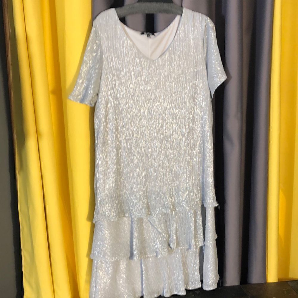 Onyx Nite Silver Cocktail Dress Size 16W NWOT